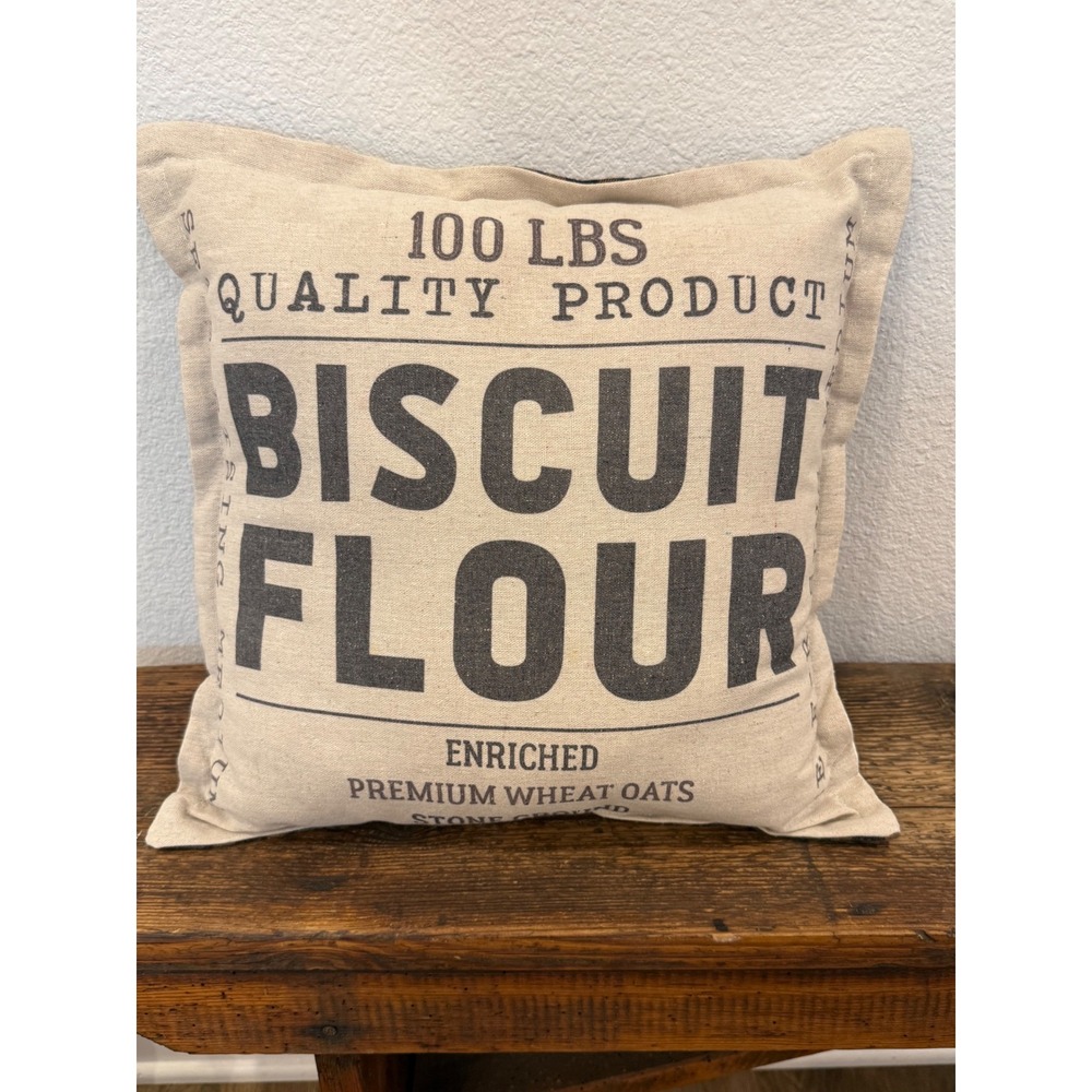 Farmhouse Biscuit Flour Sack Throw Pillow Vintage Plaid Reverse 16x16 Rustic